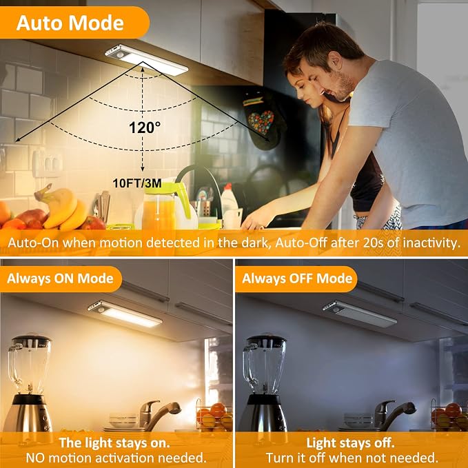30-LED Motion Sensor Under Cabinet Lighting, 8-inch Magnetic Rechargeable Under - Image 7