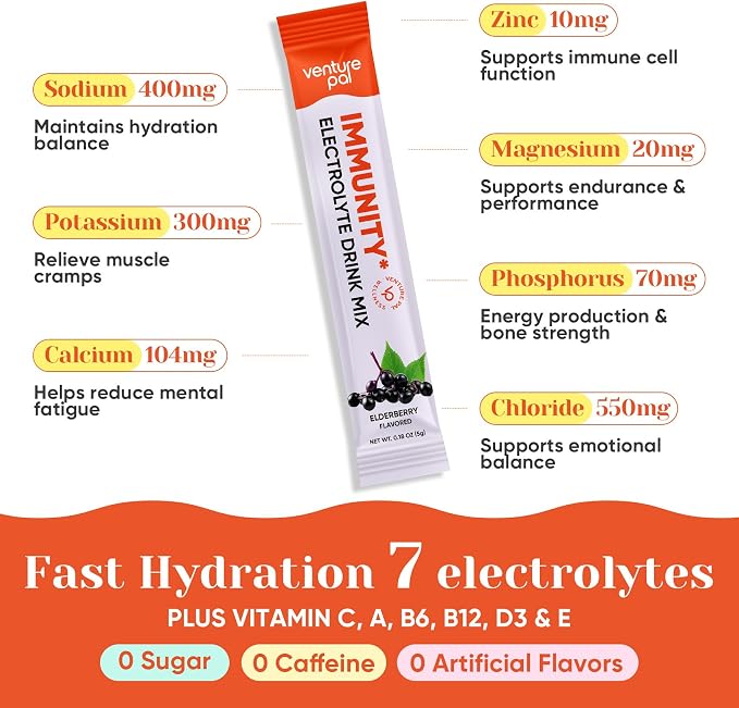Venture Pal 2-in-1 Hydration + Immune Electrolytes Powder Packets - Image 4