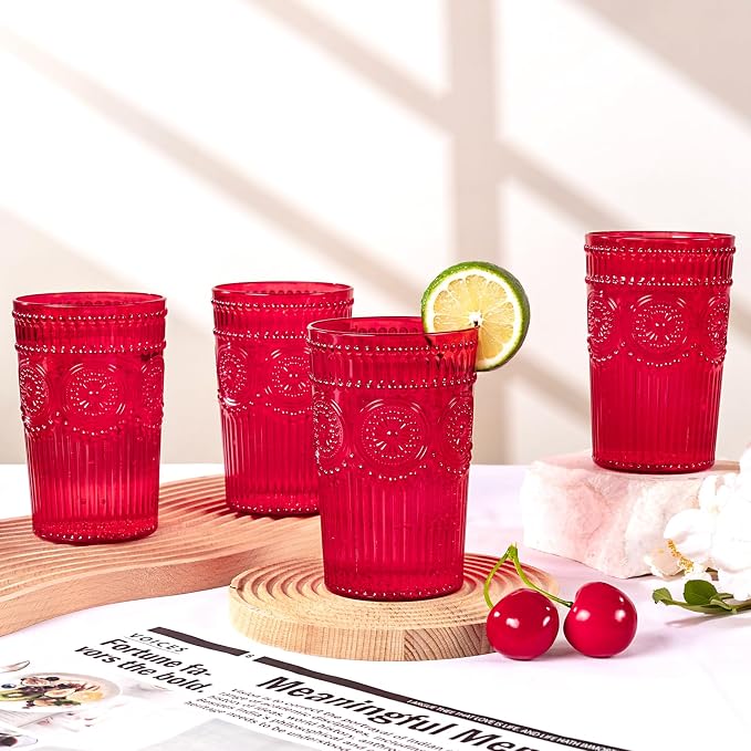 Ciaell 12 Pack Romantic Plastic Water Glasses - 14 Oz Red Vintage Drinking - Image 6
