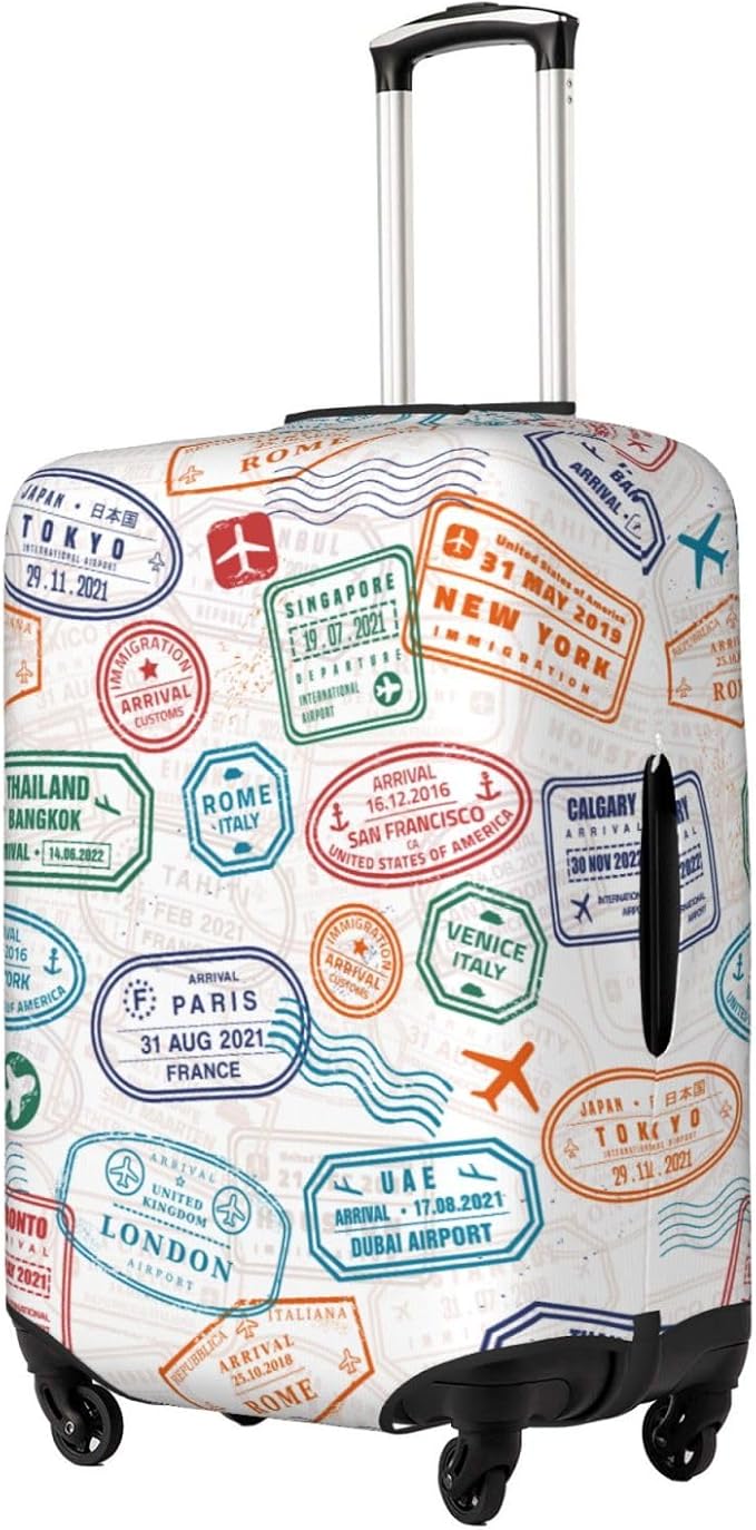 Luggage Cover with World City Stamps & Airplane Pattern, Suitcase Protector - Image 2