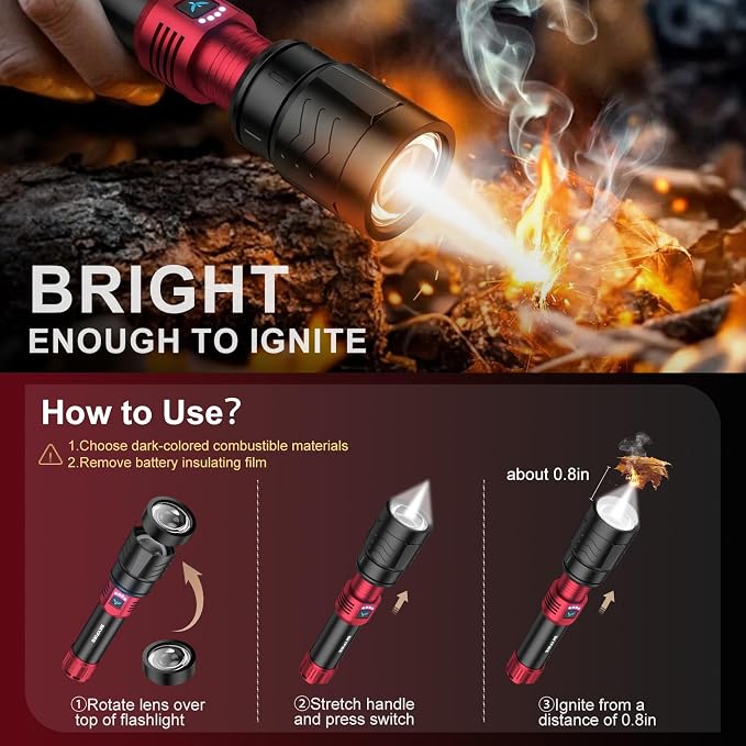 SKYFIRE Bright Flashlight with Ignition Lens&Yellow/Blue Light, 3000lm Super - Image 2