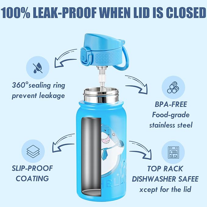 OLDLEY 12oz kids Water Bottle, Stainless Steel Insulated Water Bottle - Image 3