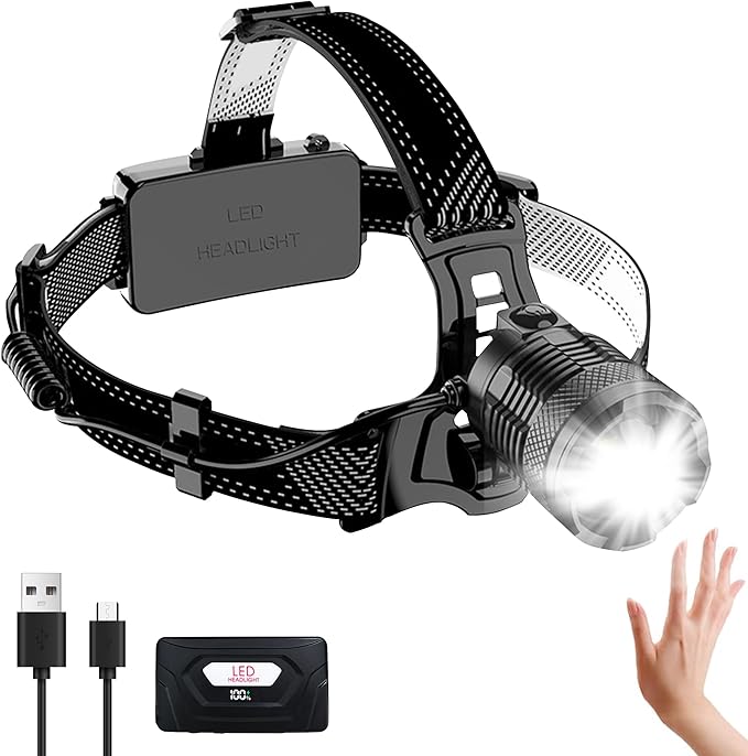 Headlamp Rechargeable -100, 000LM Bright LED HeadLamp, 40H Runtime, Waterproof by PRUBOVI