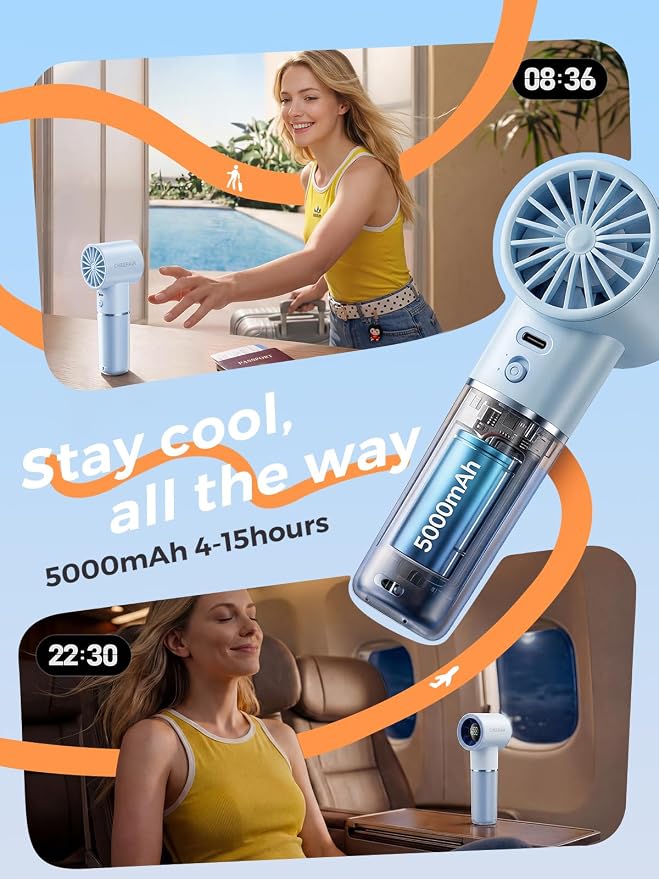 Handheld Portable Fan, 6-Speed Powerful Mini Personal Fan, Rechargeable 5000mAh - Image 3