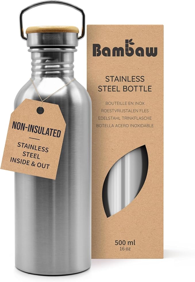 Bambaw Water Bottle 500 ml Eco Non-Insulated Stainless Steel Sports Bottle by Bambaw