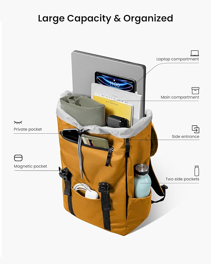 tomtoc Flap Laptop Backpack, Lightweight, Water-Resistant Casual Daypack - Image 3