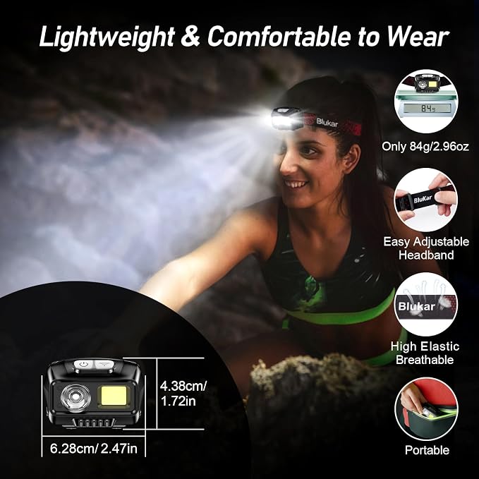 Blukar LED Headlamp Rechargeable, 2000L High Lumen Super Bright Dimmable - Image 8