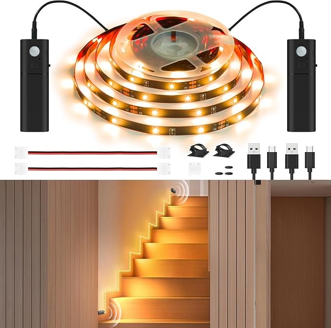 WOBANE Dual Motion Activated LED Strip Light, Rechargeable 16.4ft Light Strip by WOBANE