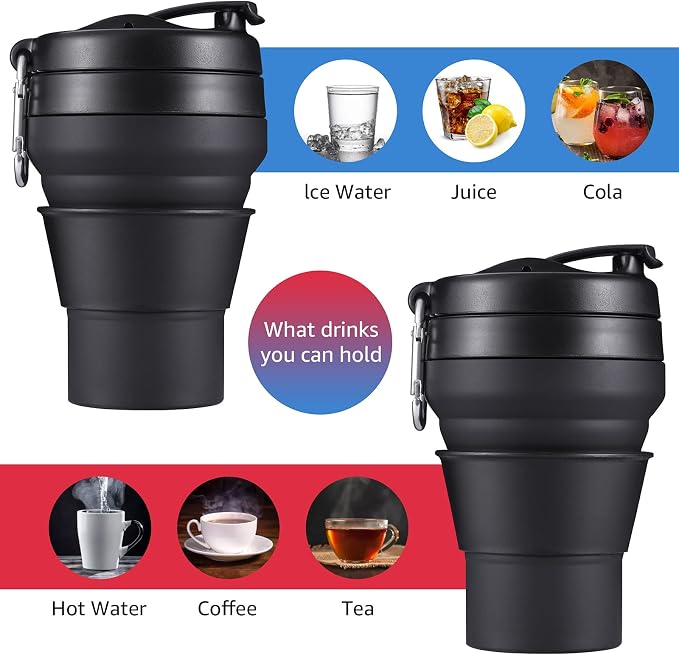 2PACK Collapsible Coffee Cup, 16 OZ 480ml Silicone Folding Camping Mug - Image 3
