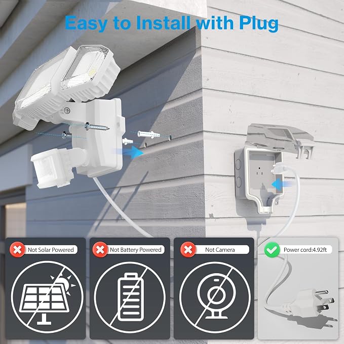 Olafus 70W Motion Sensor Outdoor Light Plug in, Motion Flood Light Dusk to Dawn - Image 2