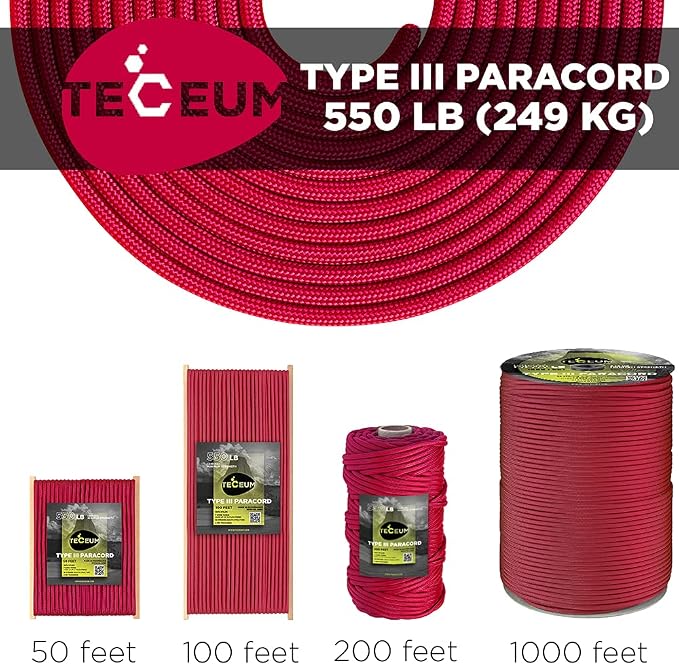TECEUM 5/32" Paracord Rope 1000 – 1000ft / 200ft / 100ft / 50ft – Tactical - Image 9