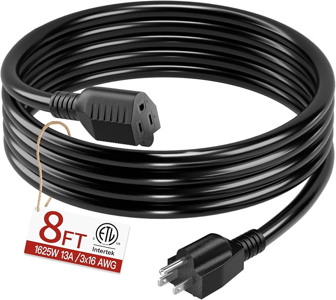 16/3 Short Extension Cord 8 FT, Indoor 3 Prong Power Cable, Suitable by Skrizcable