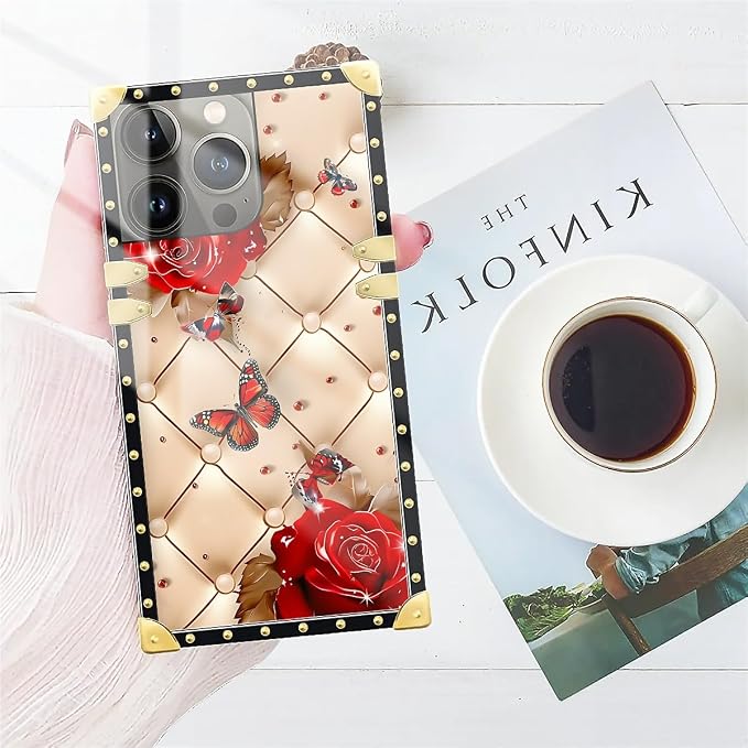 Compatible with iPhone 13 Pro Case, Shining Red Rose Butterfly Leather - Image 7