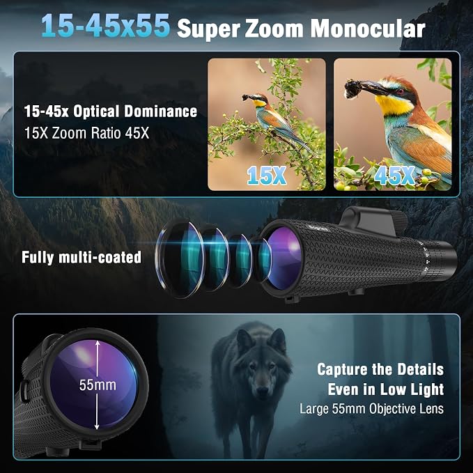 15-45x55 Zoom Monocular Telescope-High Power Monocular - Image 2