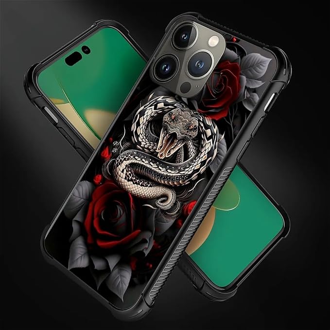 for iPhone 14 Pro Max Case, Entwined Rose Snake Pattern Graphic Design Girl Boy - Image 7