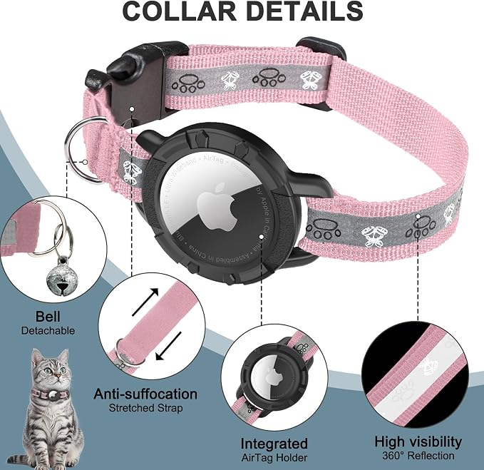 Reflective AirTag Cat Collar, Integrated Cat Tracker Collar - Image 5