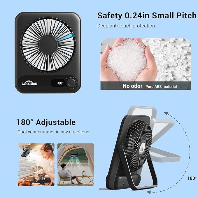 WHATOOK Small Desk Fan Personal Fans: 5000mah 25 Hours Battery Office Quiet - Image 5