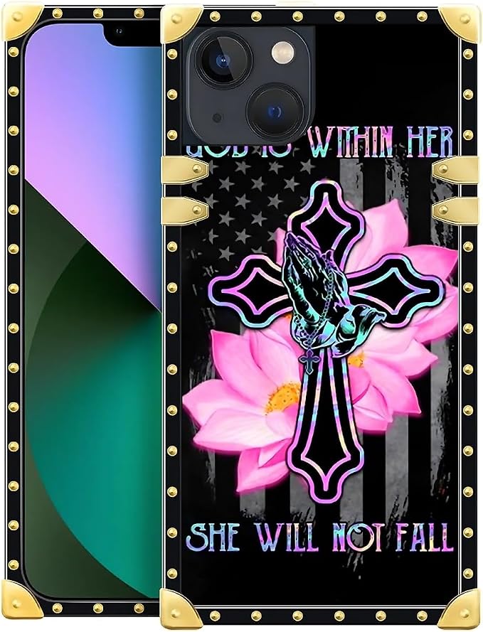 Compatible with iPhone 13 Case, Praying Cross Hands Luxury Golden Decoration by Unknown