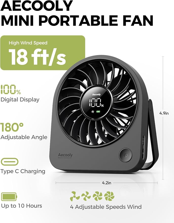 Aecooly Mini Portable USB Desk Fan, Small Enough to Hold 4.2 in Mighty Desktop - Image 9