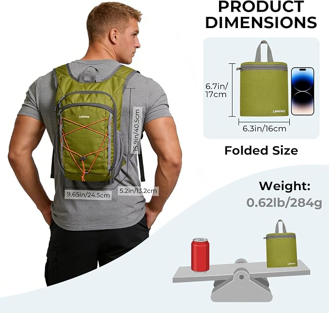 13L Small Hiking Backpack for Women Men, Lightweight Foldable Day pack - Image 2