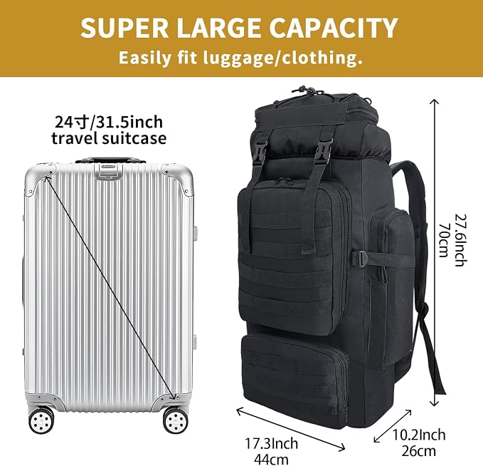 80L Hiking Backpack Men Camping Backpack, Waterproof MOLLE Military Tactical - Image 3