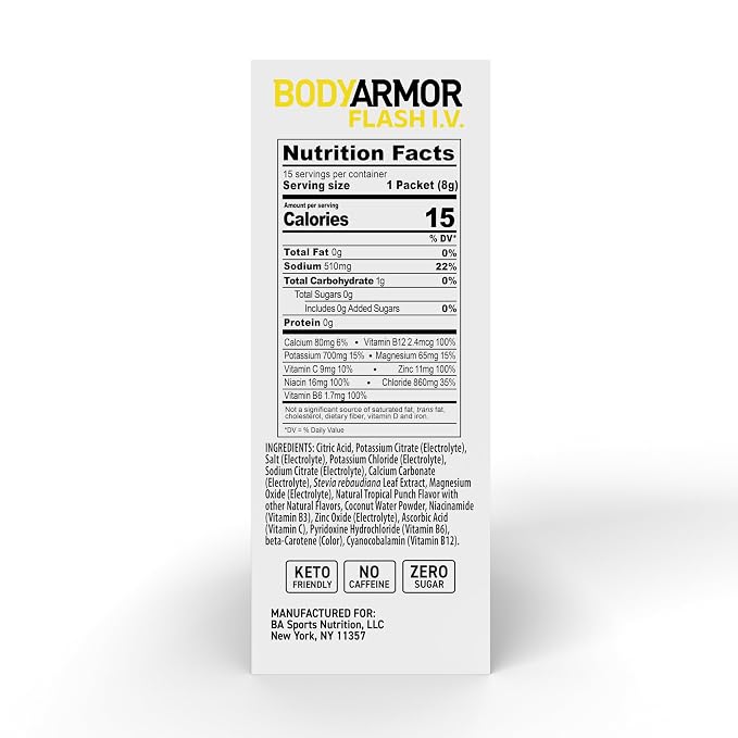 BODYARMOR Flash I.V. Electrolyte Packets, Tropical Punch, Zero Sugar Drink Mix - Image 8