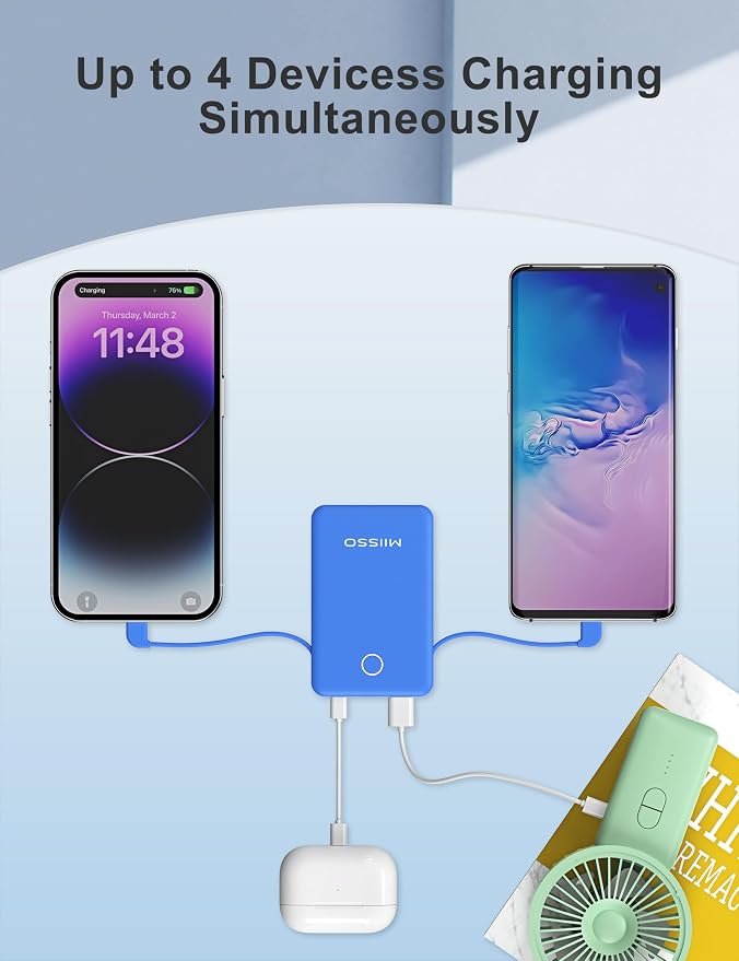 miisso 6000mah Ultra Slim Built in Cables Power Bank, Card Size Built in USB C - Image 5