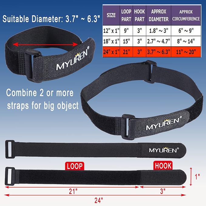 1"x 24"-12 Pack Reusable Fastening Cable Straps - Image 4