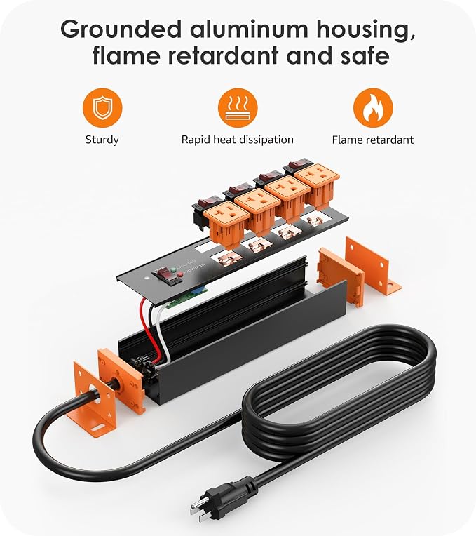 CCCEI Heavy Duty Surge Protector Power Strip 20 Amp Individual Switches. 15FT - Image 6