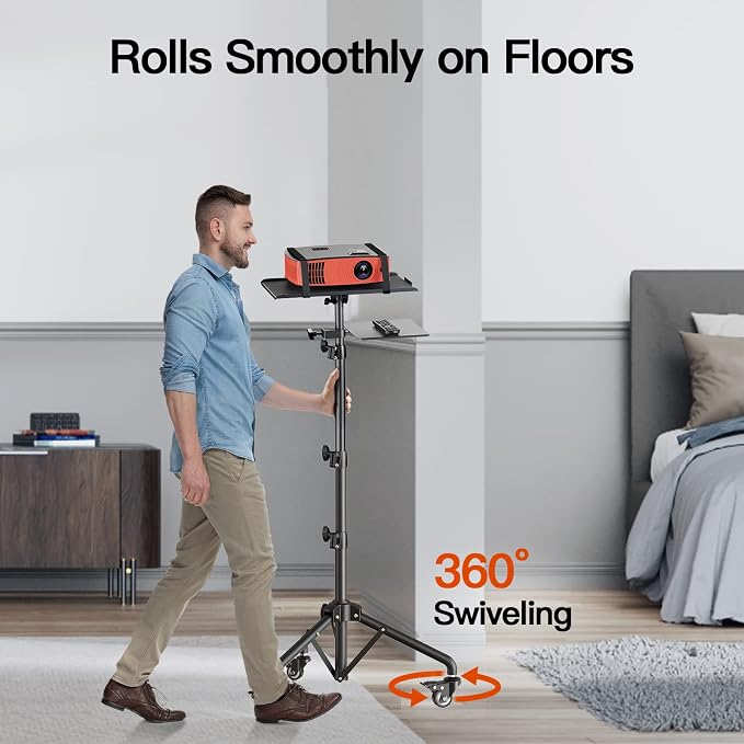 Amada Projector Stand with Wheels, Height Adjustable Rolling Stand with Mouse - Image 3