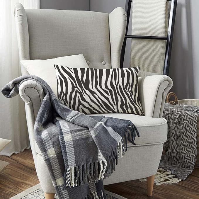 TKS MITLAN Zebra Print Pillow Covers 12 x 20 Inch Black White Leopard Line - Image 3