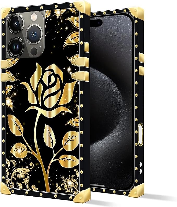 Compatible with iPhone 16 Pro Case, Shine Gold Rose Luxury Golden Decoration - Image 2