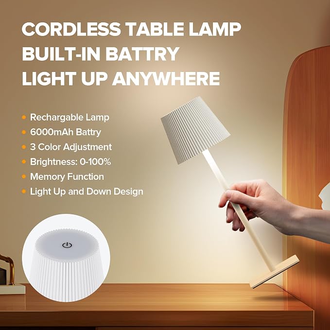 LUTEC 4 Pack Cordless Table Lamp, 6000mAh Rechargeable Battery Operated Desk - Image 3