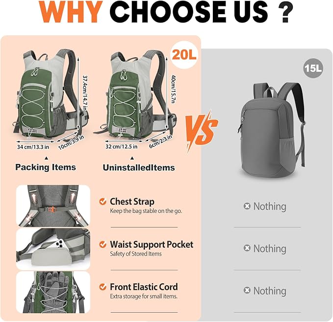 25L Hiking Backpack with Rain Cover Lightweight Hiking Daypack - Image 5