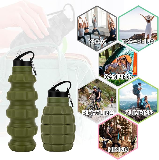 Collapsible Travel Water Bottle 19.6 oz, Reuseable Silicone Foldable Water - Image 4