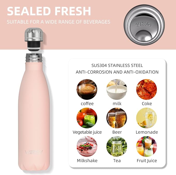 WATERSY Stainless Steel water bottles, 17oz/500ml Insulated Water Bottles - Image 8