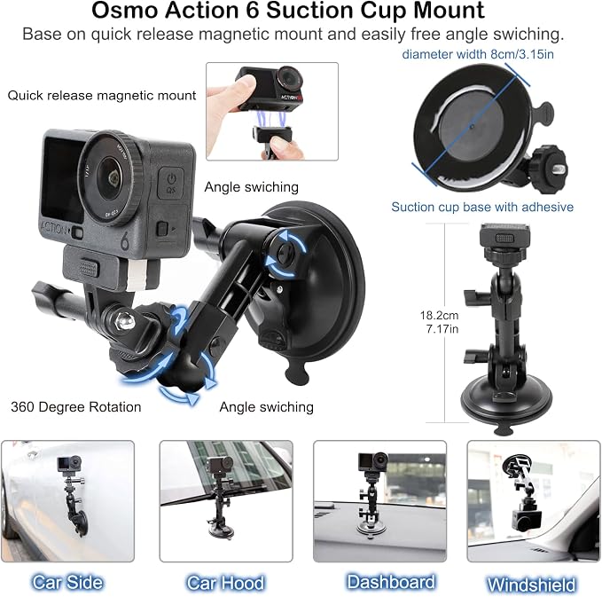 for Osmo Action 6 Osmo Nano Camera Suction Cup Mount, Quick Release Magnetic - Image 7