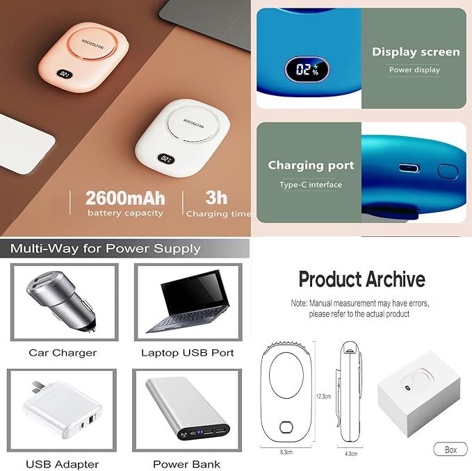 AOCOOLFAN Portable Neck Fan, Mini Small Personal Handheld Fan USB Rechargeable - Image 6