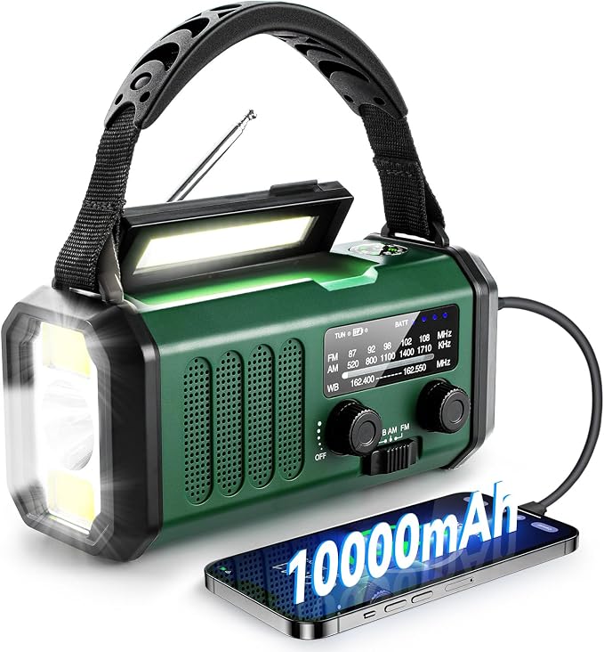 NOAA Emergency Weather Radio, Best Portable 10000mAh Battery/Hand Crank/Solar by emergencyradio