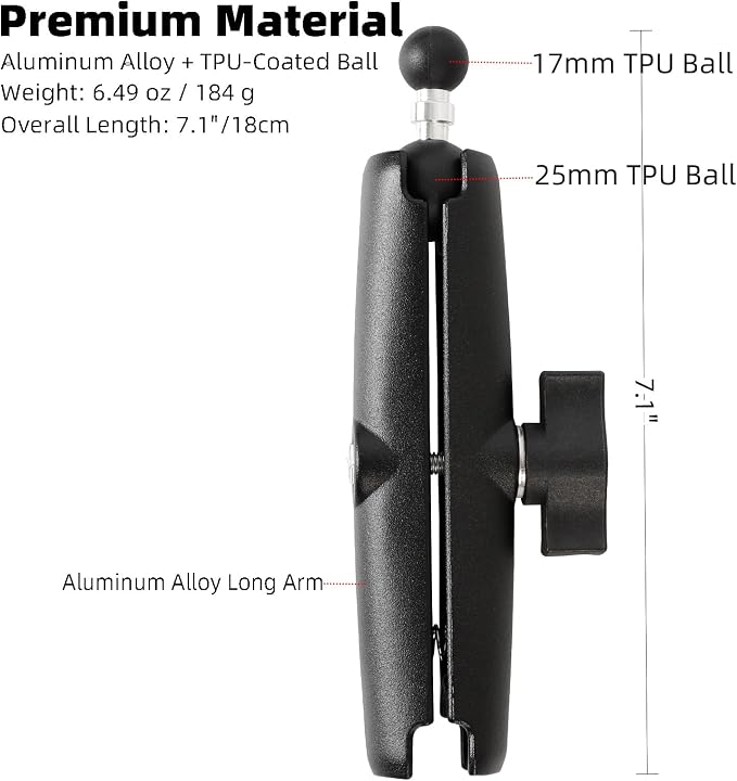 1" to 17mm Ball Adapter with 5.9" Long Double Socket Arm, Compatible with RAM B - Image 2