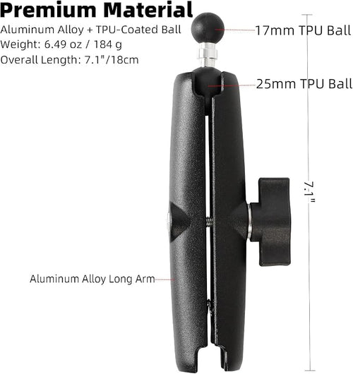 1" to 17mm Ball Adapter with 5.9" Long Double Socket Arm, Compatible with RAM B - Image 2
