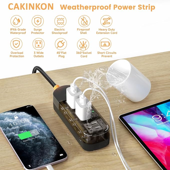 Outdoor Power Strip Weatherproof 10 FT Extension Cord Waterproof Surge - Image 3