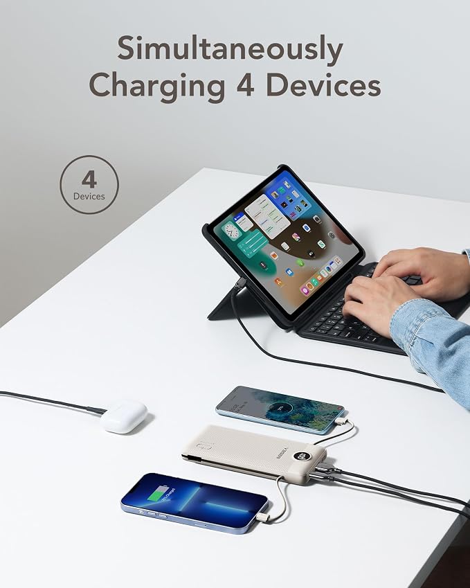 VEGER Portable Charger with Built-in AC Plug and Cables, All in One 10000mAh - Image 4