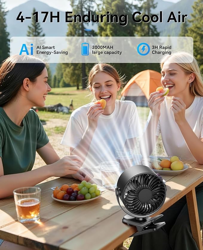 KIMMOO Portable Clip on Fan, 100-Speed Rechargeable USB Fan - Image 3
