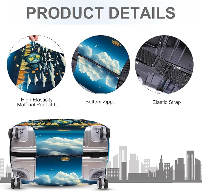 ANNA QUEEN World Travel Luggage Cover, Adventure Theme Suitcase Protector - Image 3