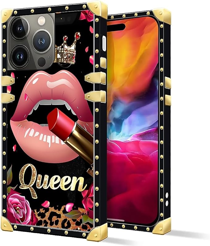 Compatible with iPhone 15 Pro Max Case, Glitter Red Rose Queen Leopard Lipstick - Image 2
