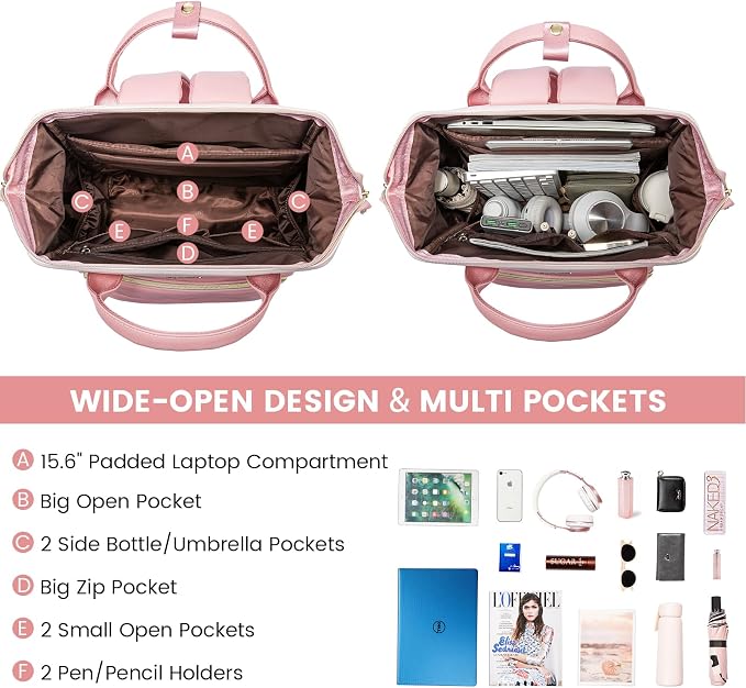 LOVEVOOK Leather Backpack for Women, 15.6 Inch Laptop Bag, Professional Work - Image 2