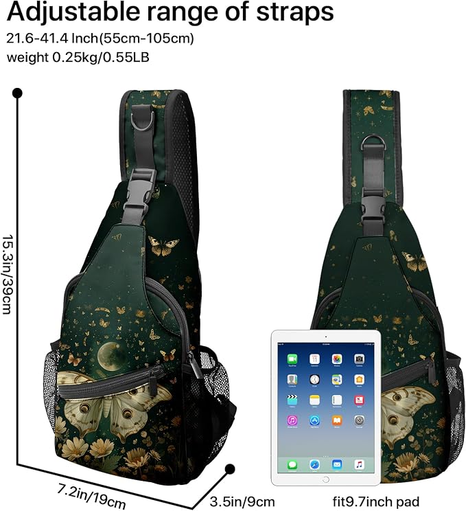 FyLybois Moth Sling Bag for Women Lightweight Crossbody Backpack Casual Daypack - Image 5