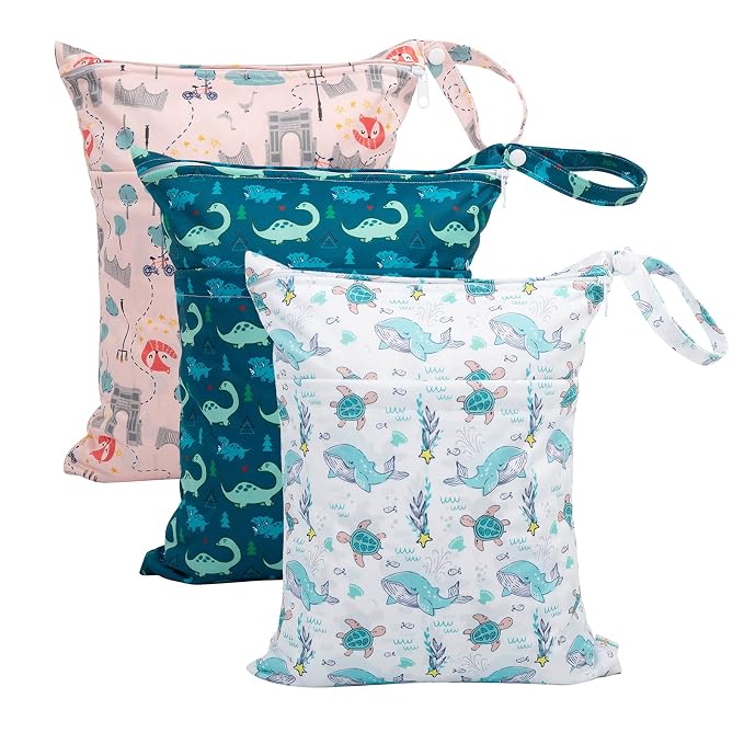 babygoal Wet Dry Bags 3 Pack for Baby Cloth Diapers, Washable Travel Bags by babygoal