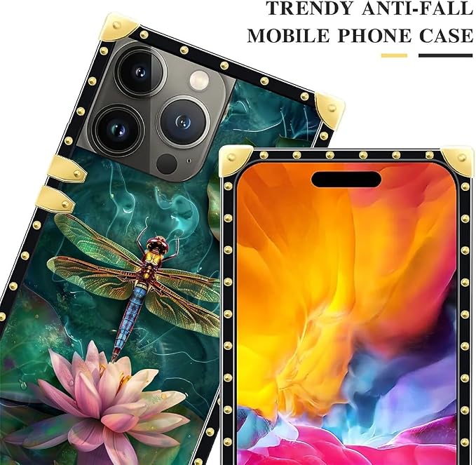 Compatible with iPhone 15 Pro Case, Colourful Dragonfly Pink Lily Pads Luxury - Image 4